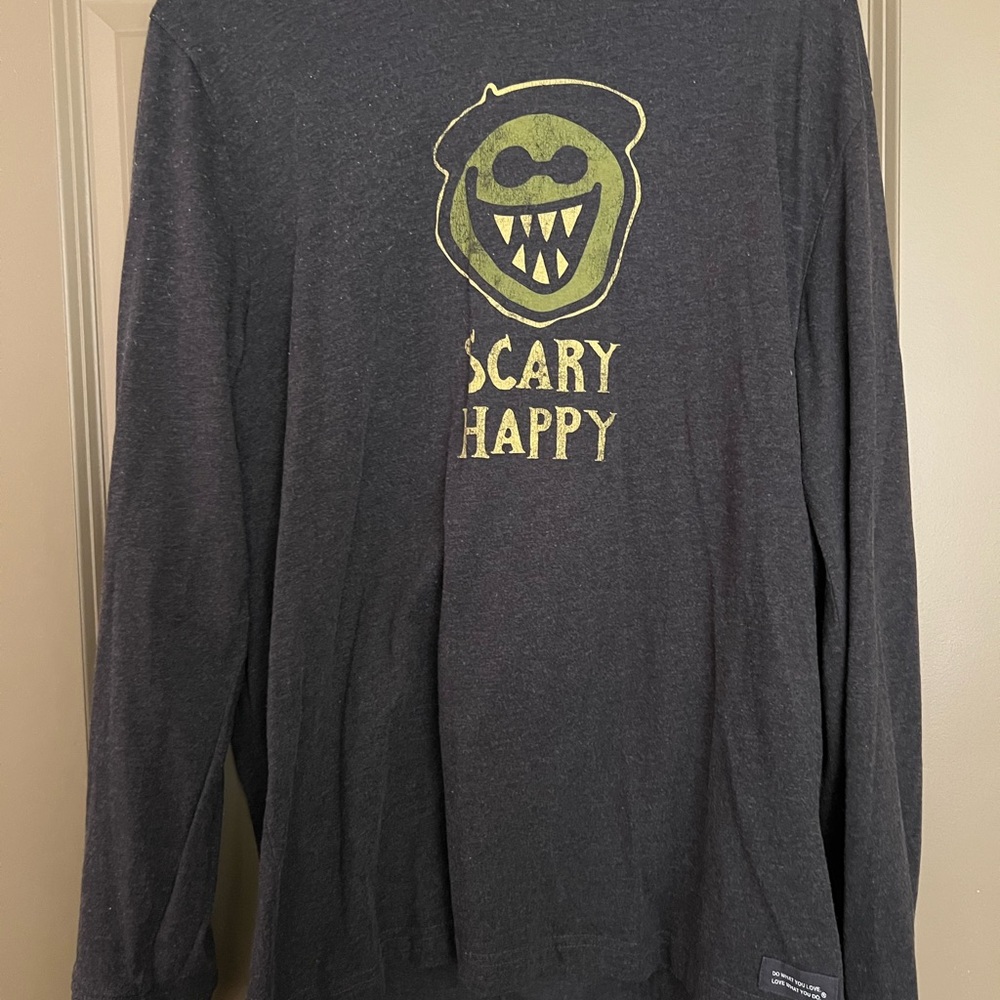 “Life is Good” Scary Happy Graphic Long Sleeve Shirt